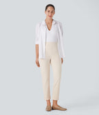 Pantalon fuselé ajusté longueur cheville taille haute ourlet roulotté
