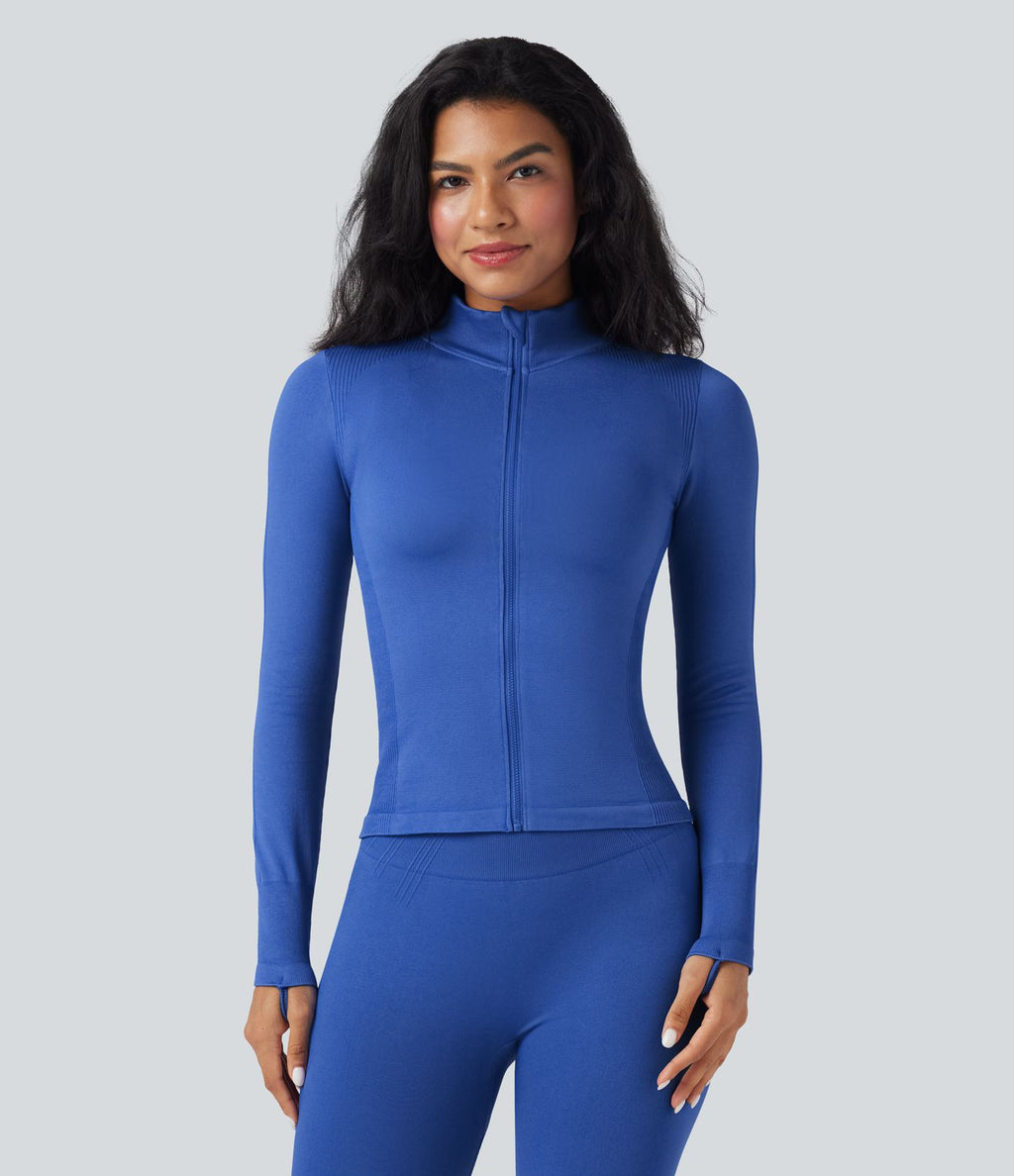 Veste yoga col montant à manches longues avec passants pouces sans couture OneForm Seamless Flow