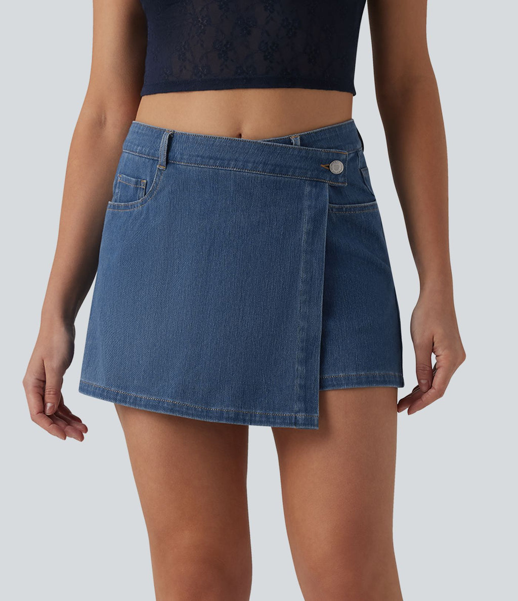 Micro skort jean Halara Flex™  taille mi-haute asymétrique avec poches