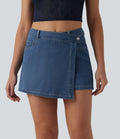 Micro skort jean Halara Flex™  taille mi-haute asymétrique avec poches