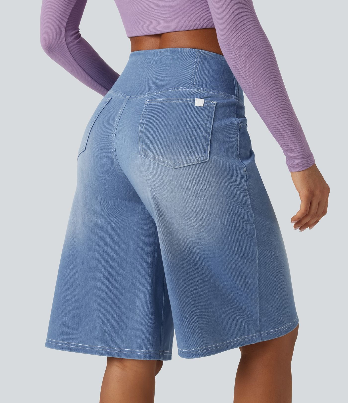 Short en jean ample Halara Flex™ taille haute croisé gainant décontracté avec poches
