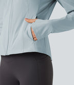 Veste de randonnée à capuche, manches longues, passants pouces et zip avec poches - UPF40+