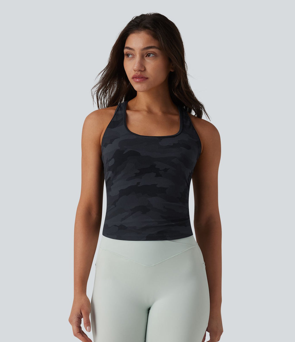 Halara UltraSculpt™ Débardeur de yoga dos nageur col U imprimé camouflage avec soutien-gorge intégré