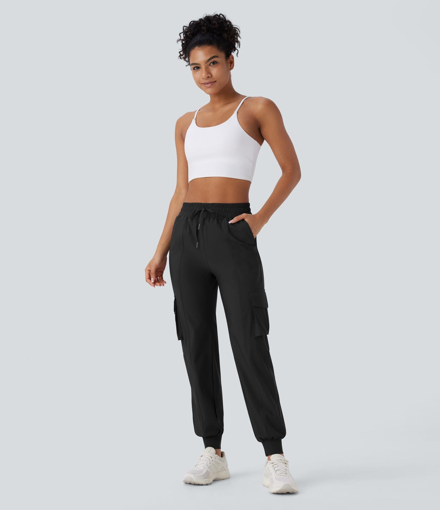 Pantalon cargo de danse taille haute avec cordon de serrage et poches multiples