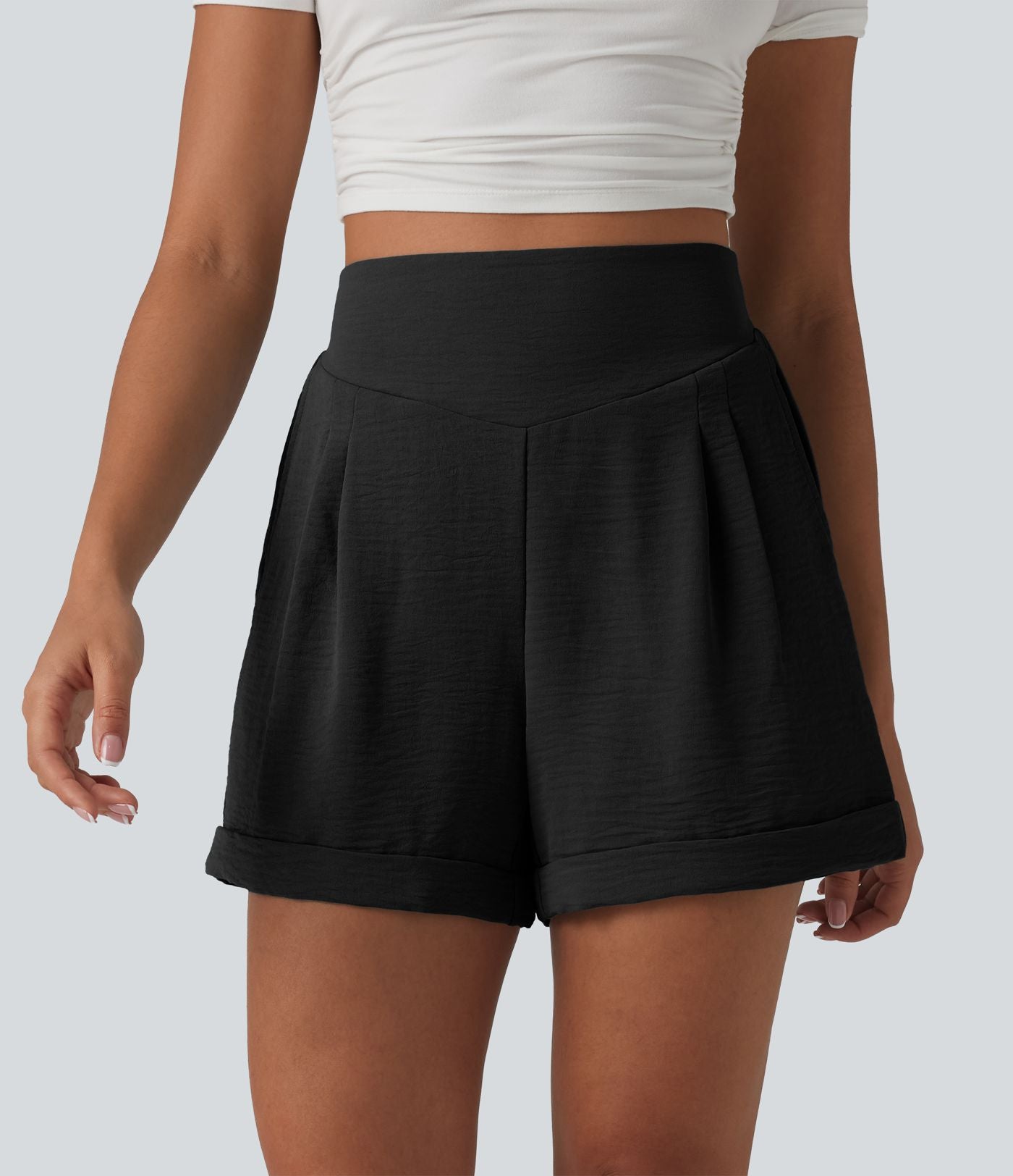 Short détente effet lin taille haute, entrejambe 10cm avec poches