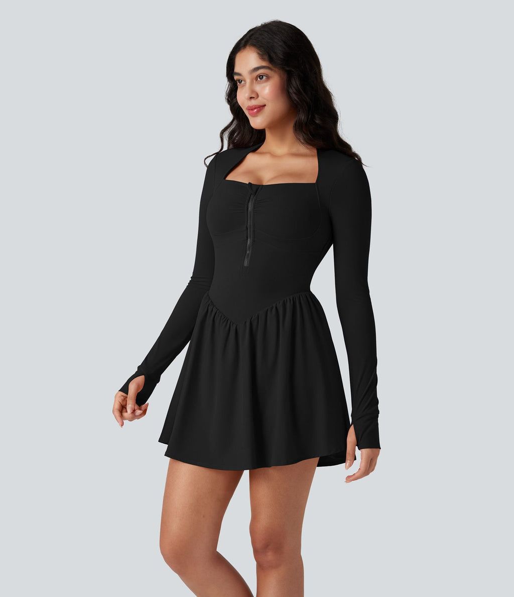 Robe de tennis active courte Halara UltraSculpt™ push-up 2-en-1 manches longues avec trous pouces et poche