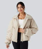 Doudoune casual zippée à col montant et manches longues avec poches