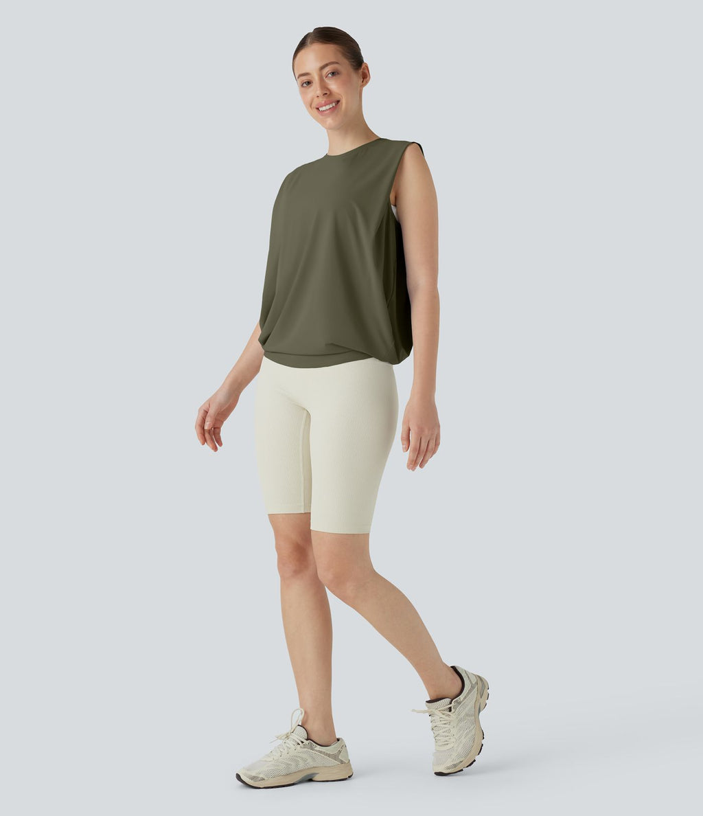 Débardeur de yoga col rond froncé, tissu rafraîchissant - Protection UPF50+