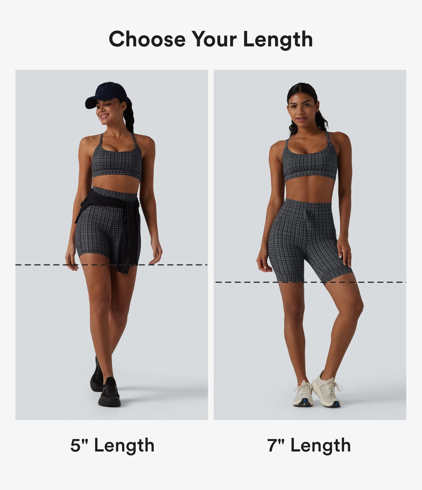Halara UltraSculpt™ Short de cycliste yoga à carreaux taille haute 12,5 cm avec cordon de serrage et poches