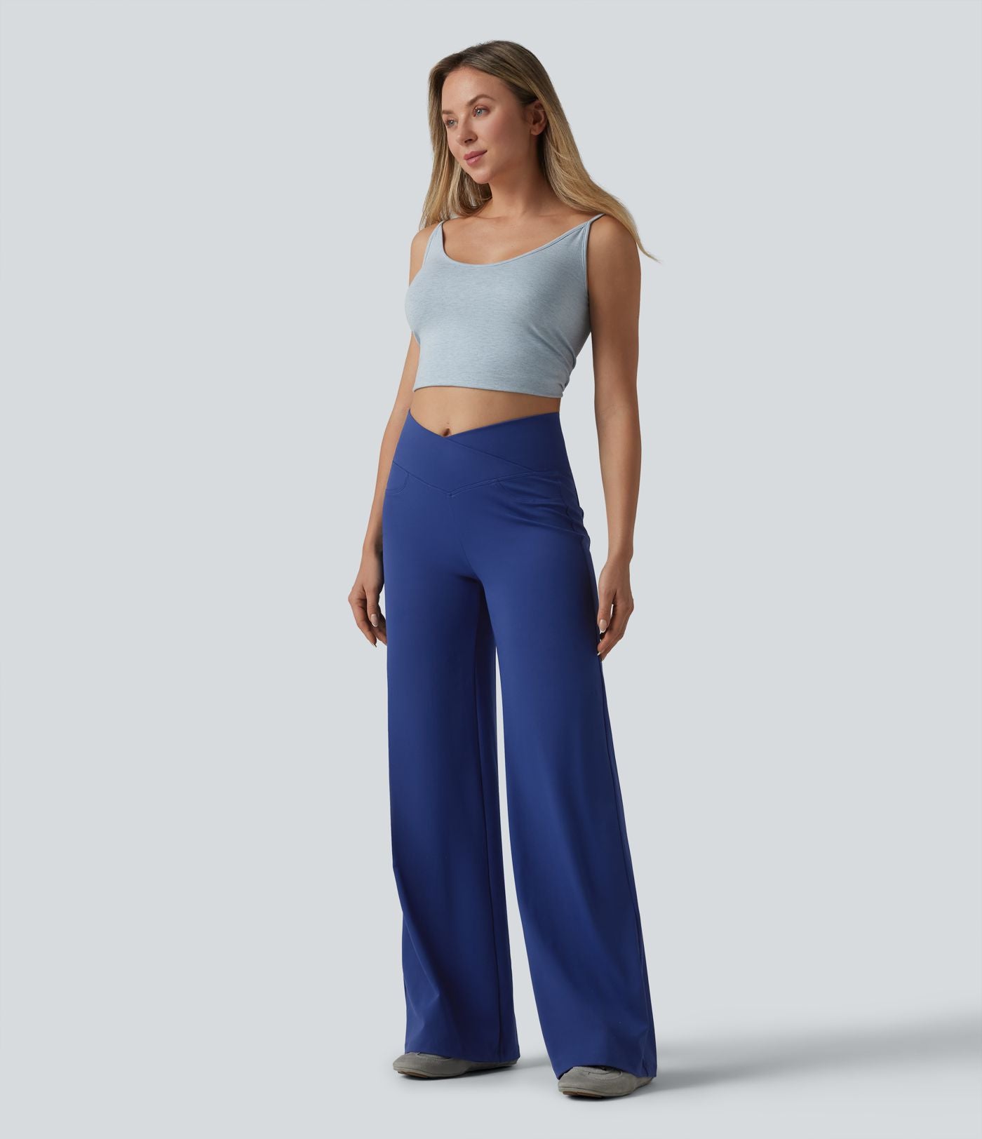 Pantalon bootcut casual DayStretch croisé taille haute ventre plat avec poches