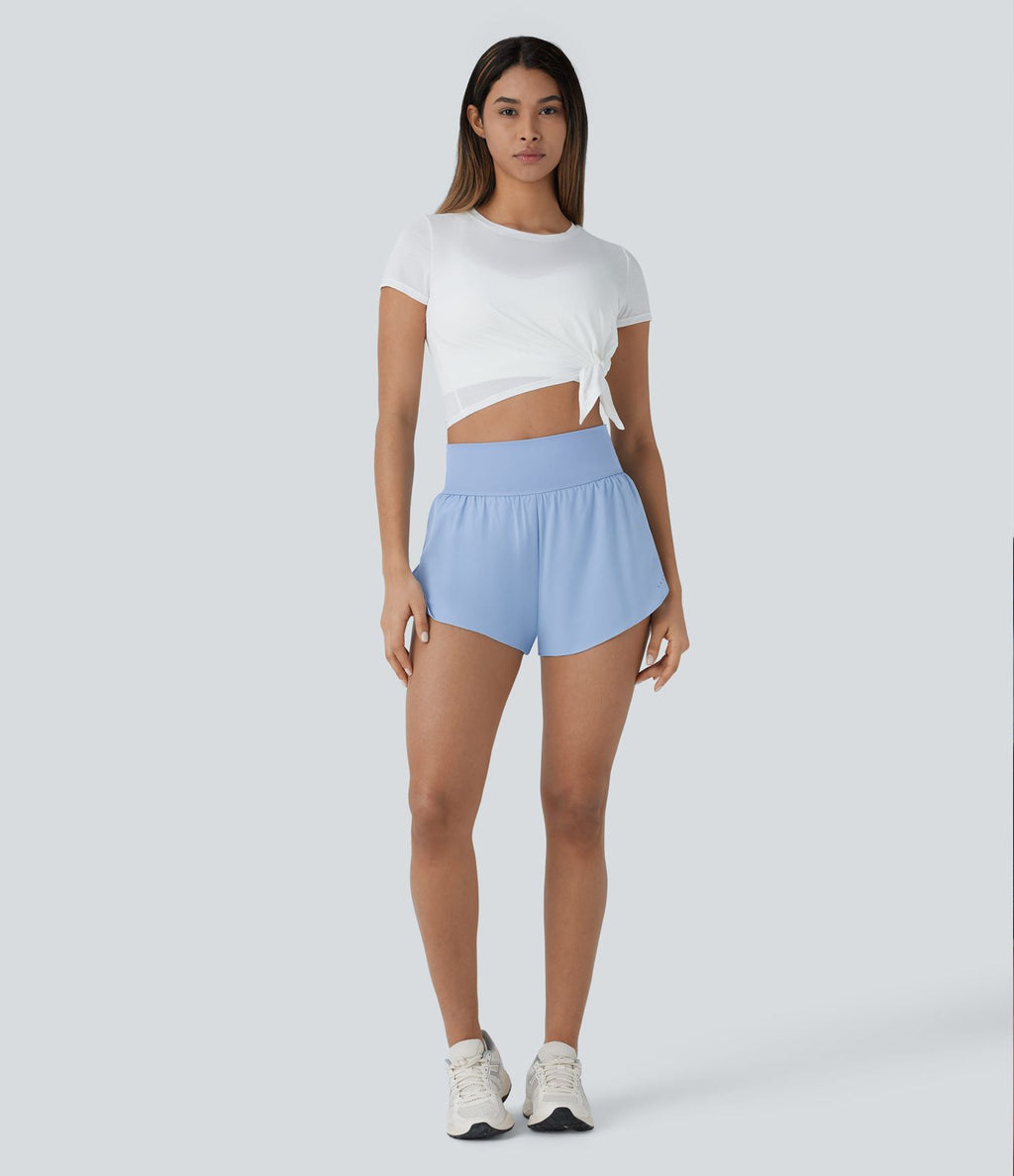 Softlyzero™ QuickDry Short de course à pied 2-en-1 taille haute à ourlet croisé avec pois réfléchissants et poches latérales