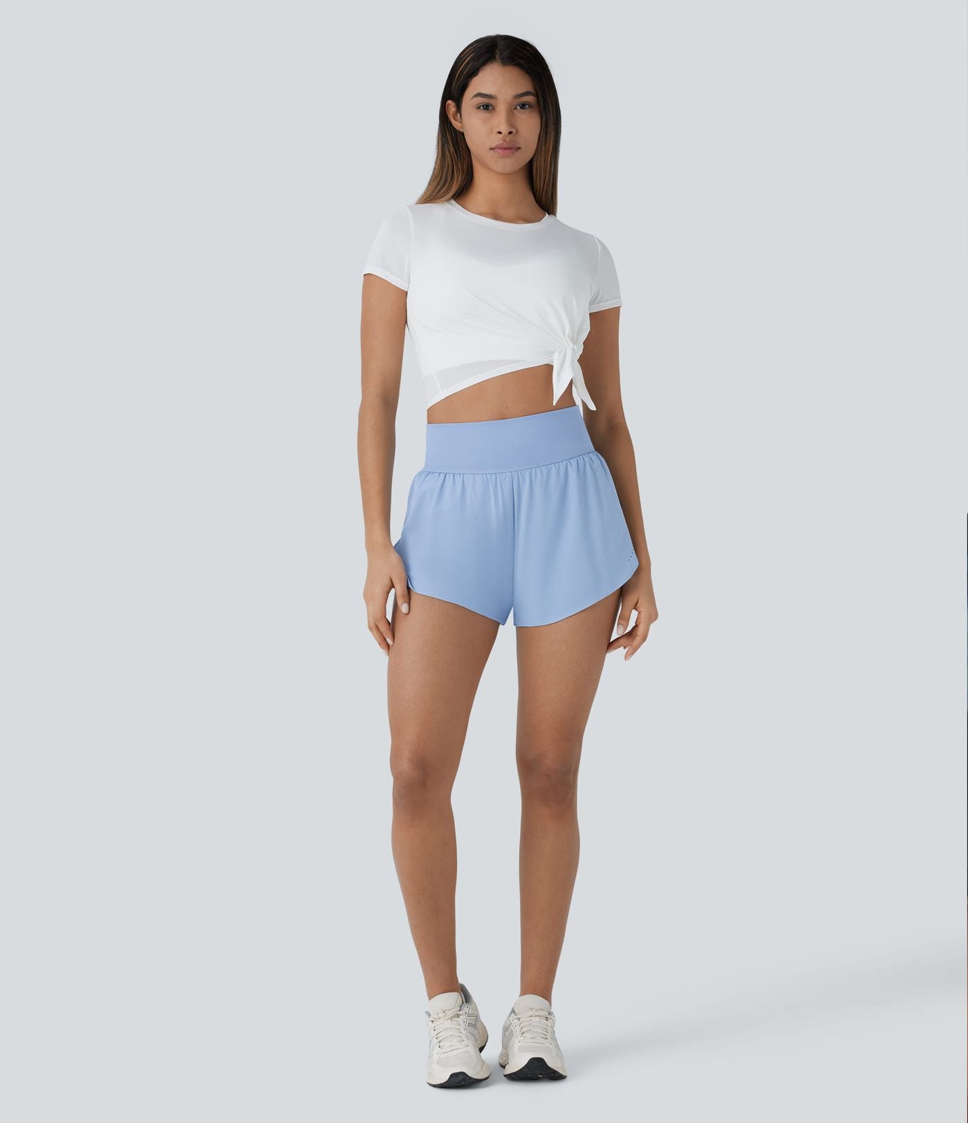Softlyzero™ QuickDry Short de course à pied 2-en-1 taille haute à ourlet croisé avec pois réfléchissants et poches latérales