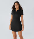 Robe Golf Sport Mini à Manches Courtes Boutonnées avec Col Ourlet Courbé et Poches Latérales