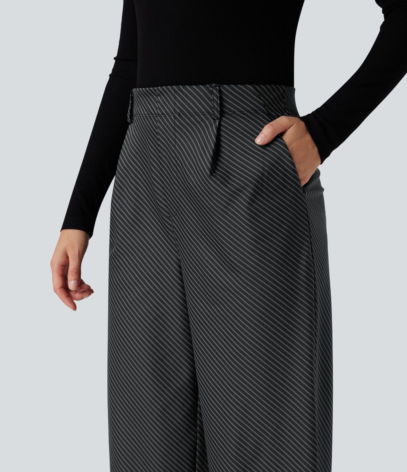 Pantalon de travail Halara Flex™ droit à rayures, taille haute, avec poches