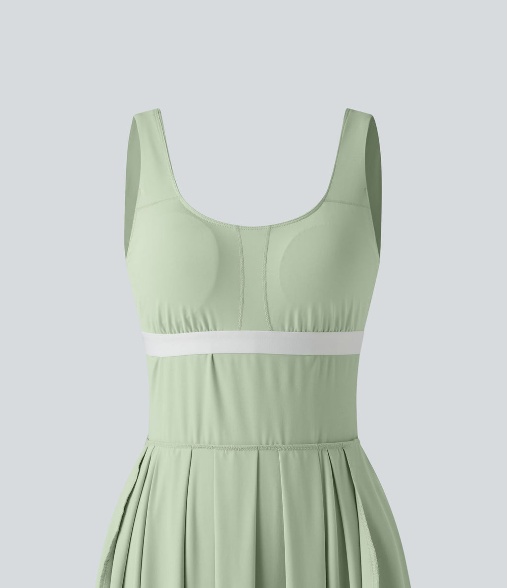 Robe midi fluide à bretelles col U avec brassière intégrée et poches