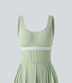 Robe midi fluide à bretelles col U avec brassière intégrée et poches