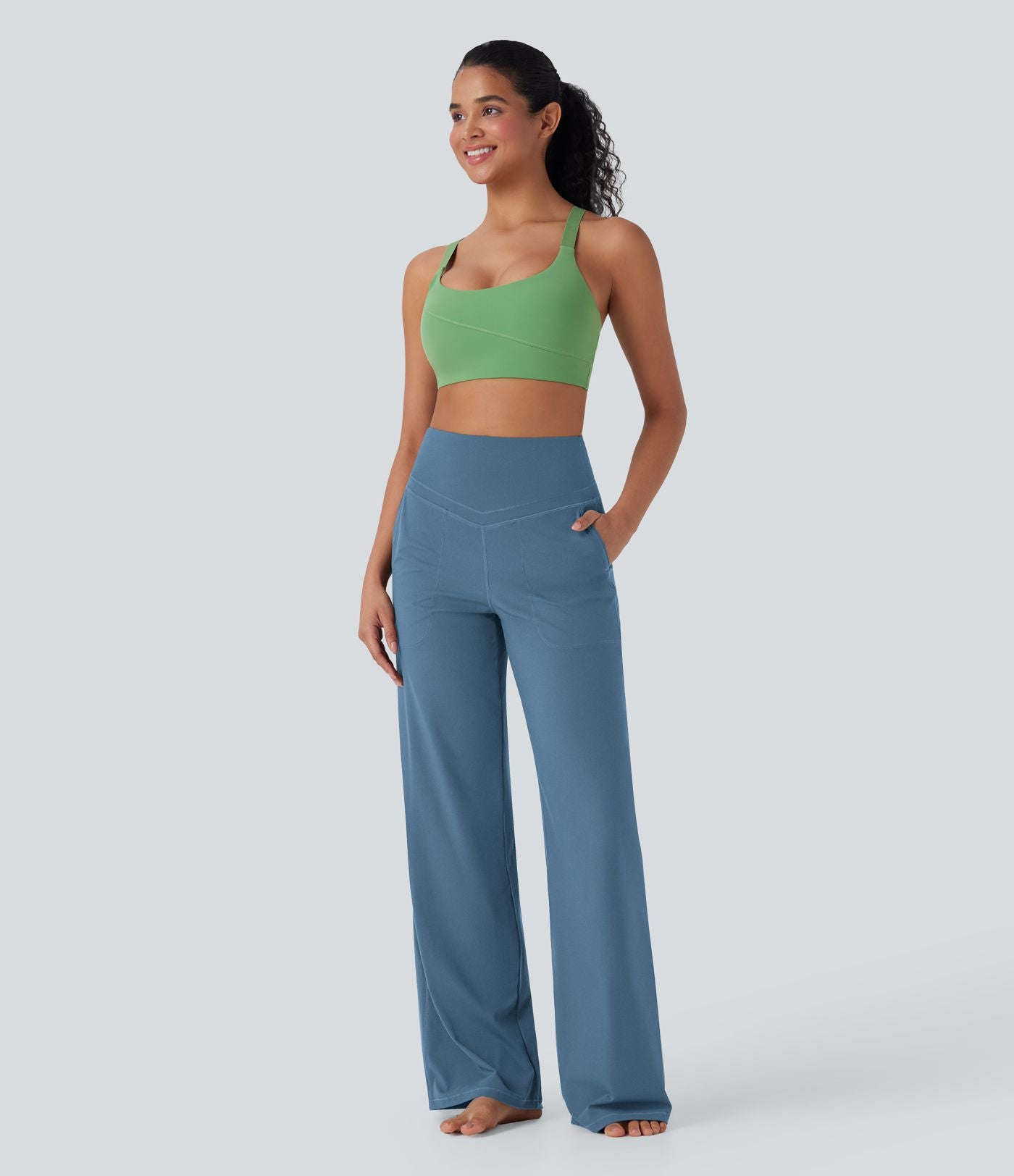 Pantalon de yoga droit gainant taille haute avec poches Halara UltraSculpt™