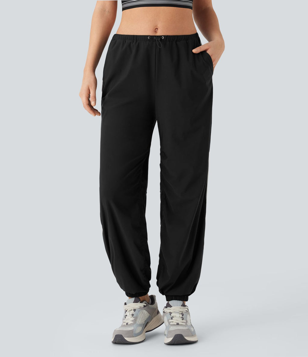 Jogging de danse à taille basse, cordon ajustable, bandes colorées, séchage rapide et poches latérales