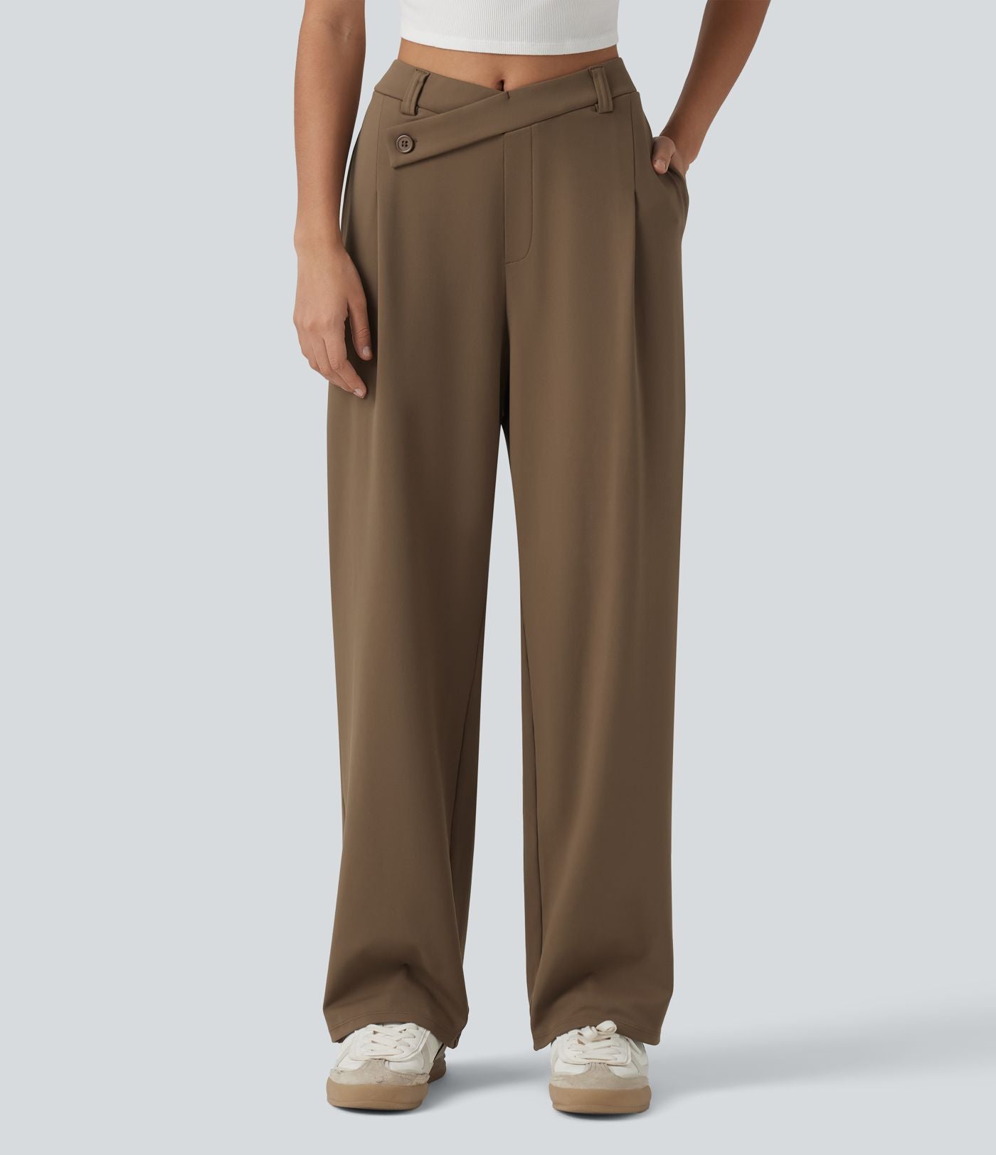 Pantalon tailleur jambes droites asymétrique taille haute Halara Flex™ DayStretch avec poches