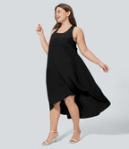 Breezeful™ Dos Nu Racerback Poche Latérale Haut Bas Fluide Midi Séchage Rapide Décontracté Robe Grande Taille