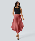 Breezeful™ Jupe Taille Haute Casual Midi Séchage Rapide Fluide Fentes Latérales Nouées 2 en 1