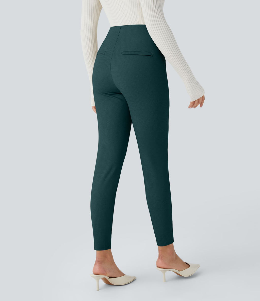 Pantalon tailleur skinny gainant taille haute à chevrons avec poches arrière zippées décoratives
