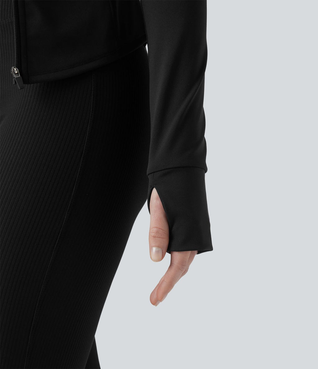 PuffFlex Manteau doudoune 3-en-1 court casual à col montant et veste à ourlet arrondi avec passants pouces et poche