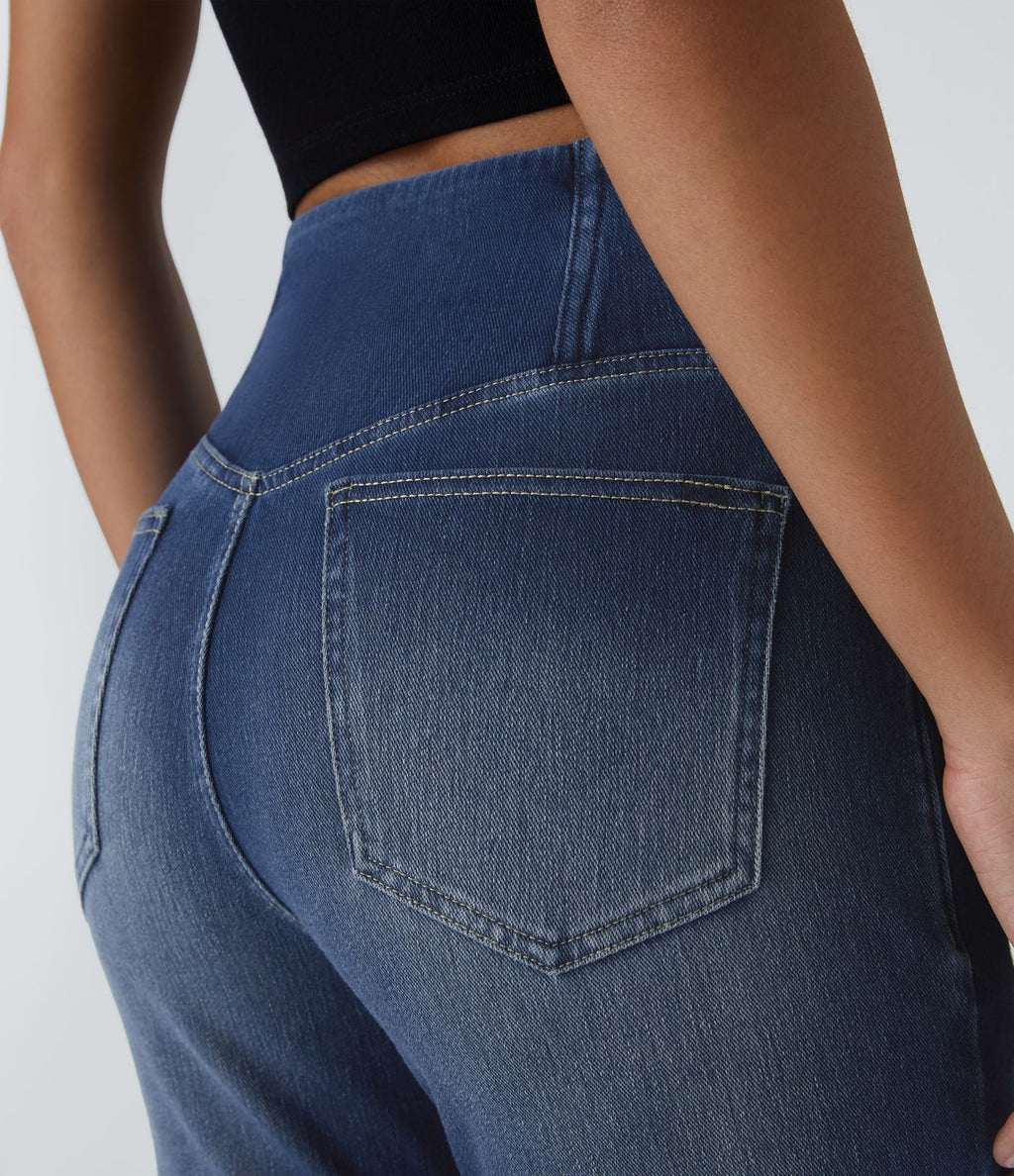 Halara Flex™ Jean Évasé à Taille Haute avec Poche Crossover Tissu Élastique Lavé