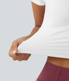 Haut yoga crop SoftlyZero™ séchage rapide Quick Dry à col diamant, manches courtes, mesh et coussinets amovibles
