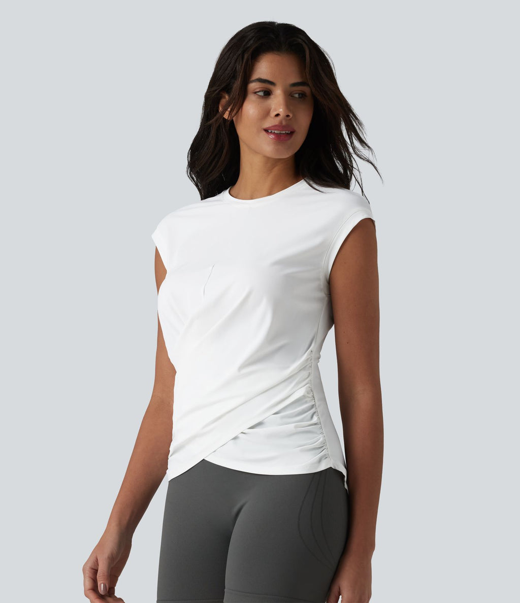Haut de sport running col rond manches courtes ourlet croisé effet frais InstantCool séchage rapide, protection solaire UPF50+
