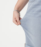 Short bermuda casual denim grande taille Halara Flex™ tricot extensible délavé taille haute multiples poches ourlet roulotté