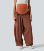 Pantalon de grossesse casual ample taille super haute avec cordon de serrage et poches