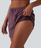 Bas de bikini 2-en-1 taille haute avec cordon de serrage et poches 7,5 cm