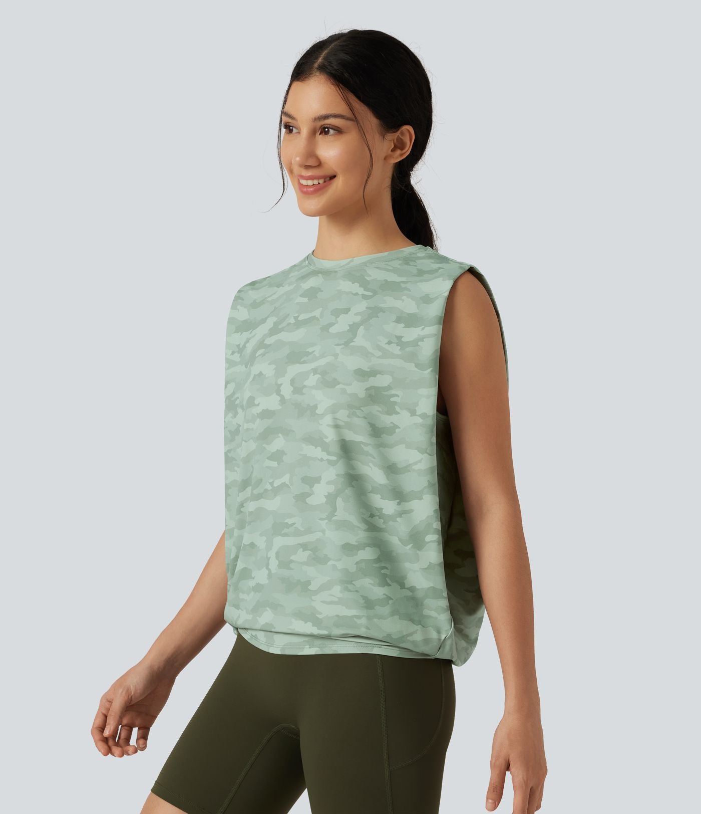Débardeur de sport col rond à imprimé camouflage
