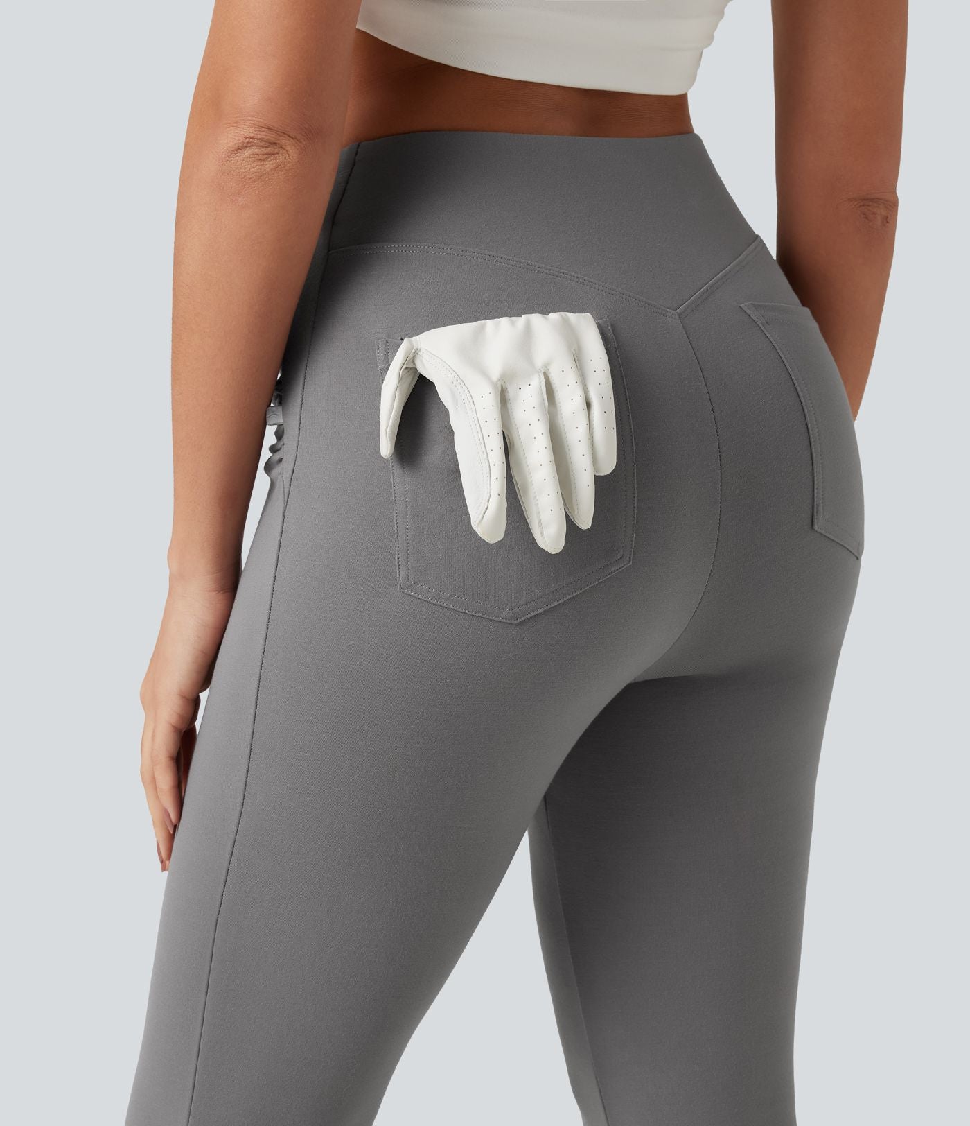 Pantalon de golf flare taille haute froncé avec poches et porte-tees