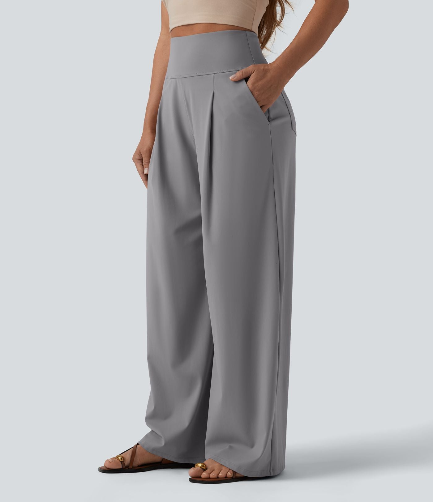 Pantalon large décontracté SoftlyZero™ Airy gainant taille haute effet frais InstantCool avec poches, protection solaire UPF50+