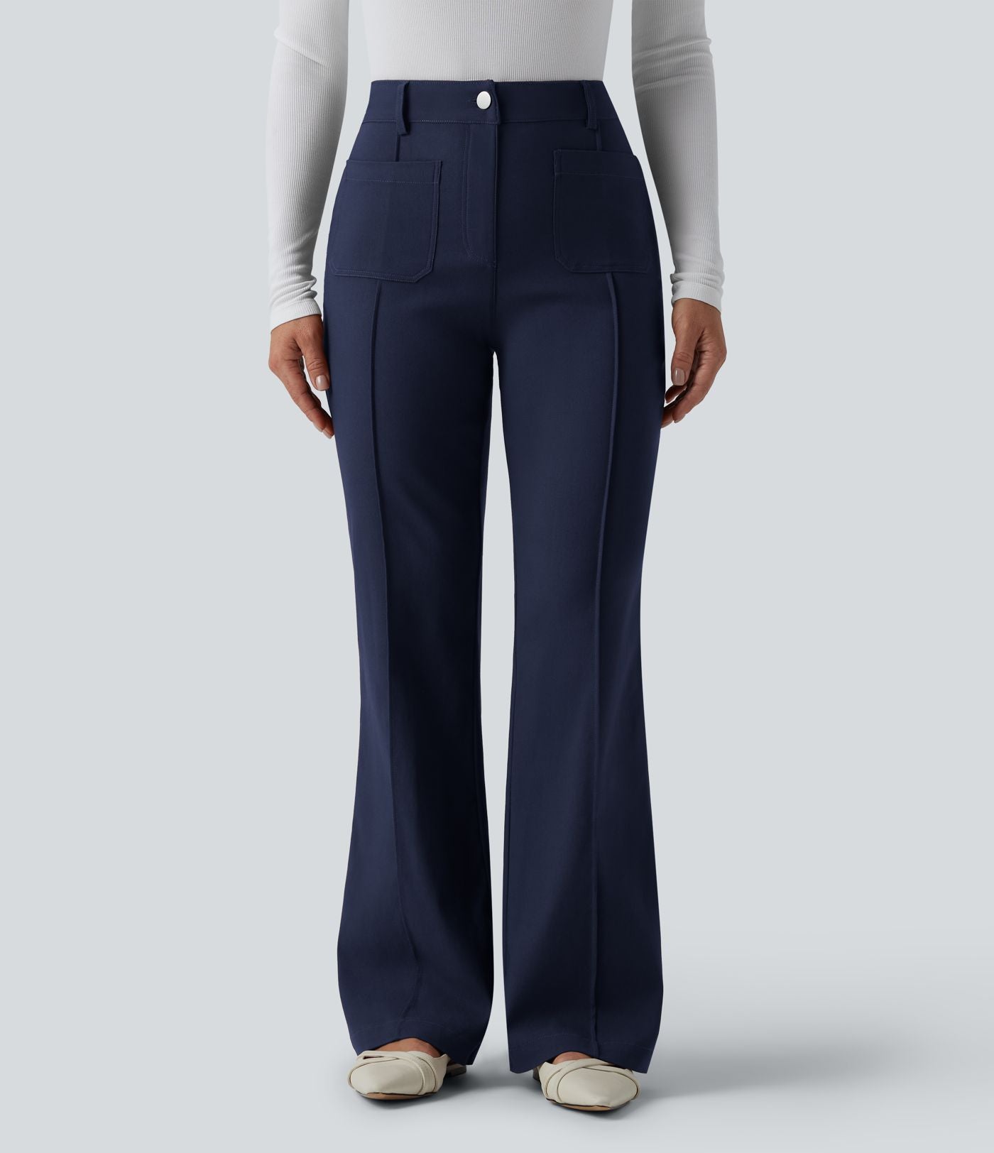 Pantalon tailleur évasé taille haute avec poches