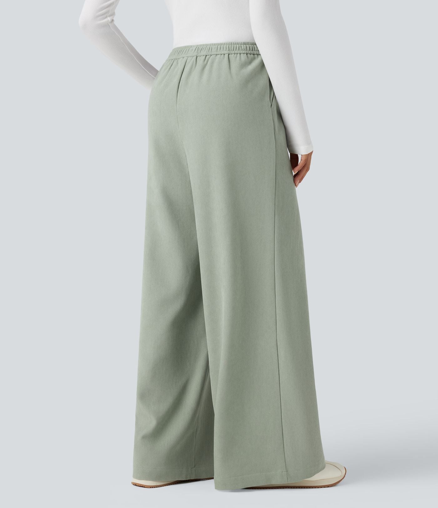 Pantalon large taille haute avec cordon de serrage et poches
