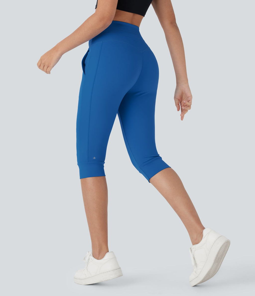Pantalon corsaire jogging de yoga Softlyzero™ moelleux, taille haute à cordon avec poches latérales