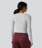 T-shirt tailleur côtelé court col V manches longues