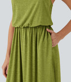 Robe longue fluide type nuisette à bretelles ajustables avec poches
