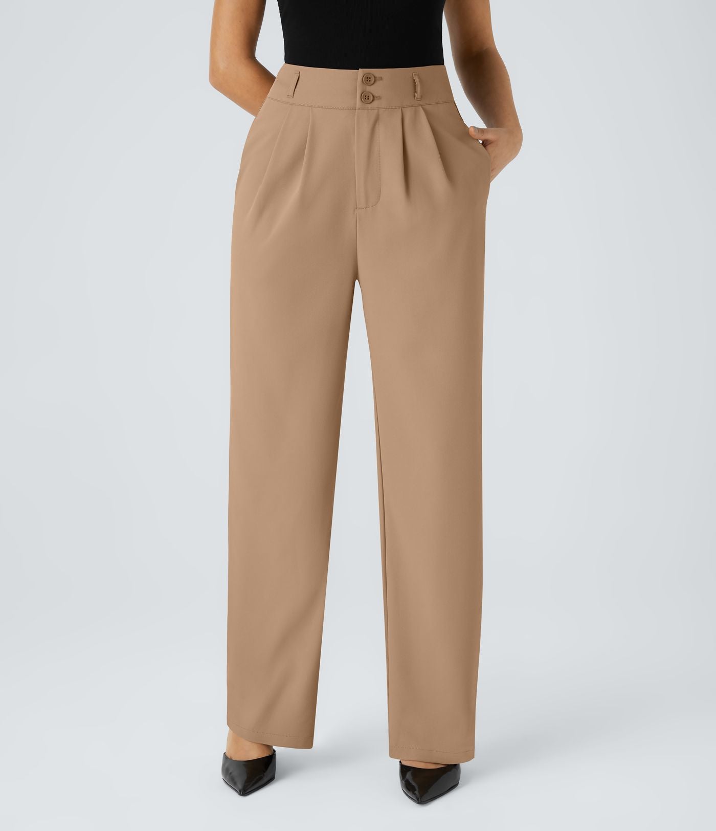 Pantalon de travail Halara Flex™ droit froncé avec poche zippée, taille haute