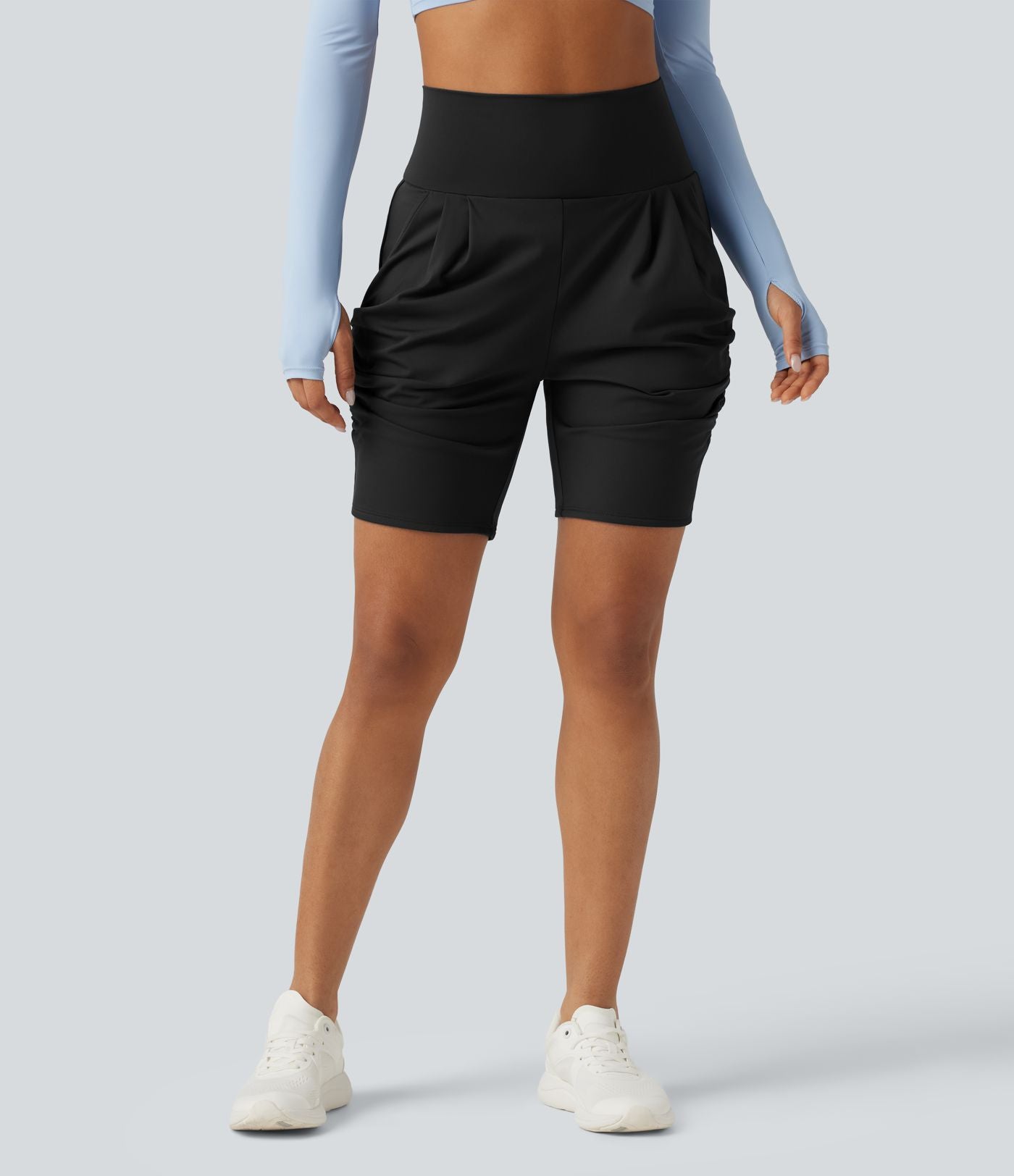 Short de yoga SoftlyZero™ Airy 18cm effet frais InstantCool taille haute froncé avec poches