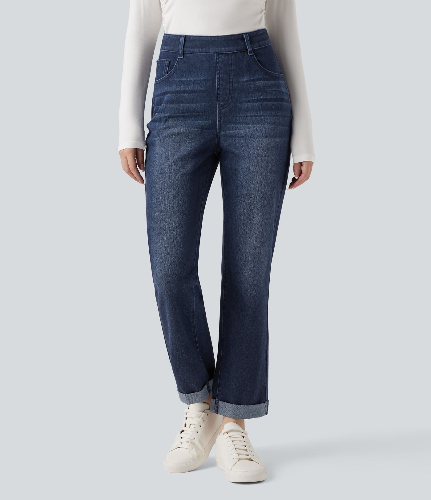 Jean décontracté Halara Flex™ ajusté taille haute ourlet retroussé avec poches