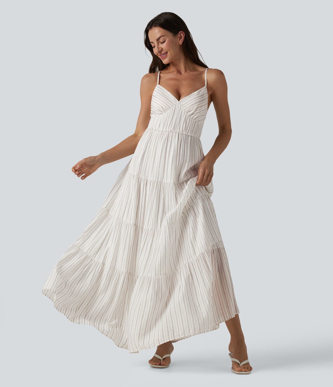 Robe longue fluide à rayures et col en V