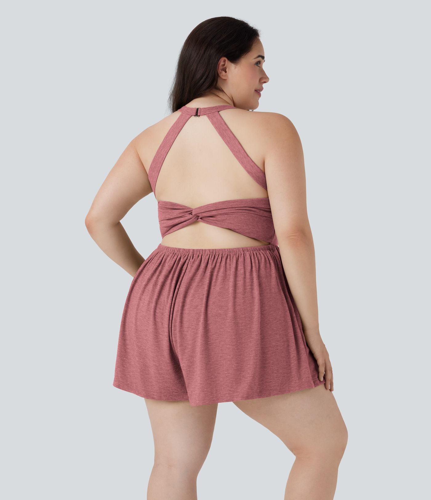 Combinaison-short de séjour grande taille 2-en-1 dos nu torsadée avec poches - Easy Peasy Edition