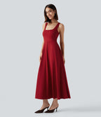 Robe mi-longue deux pièces à manches longues effet cache-cœur avec nœud au dos et poches