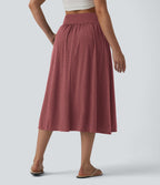 Jupe midi casual fluide croisée taille haute avec poches