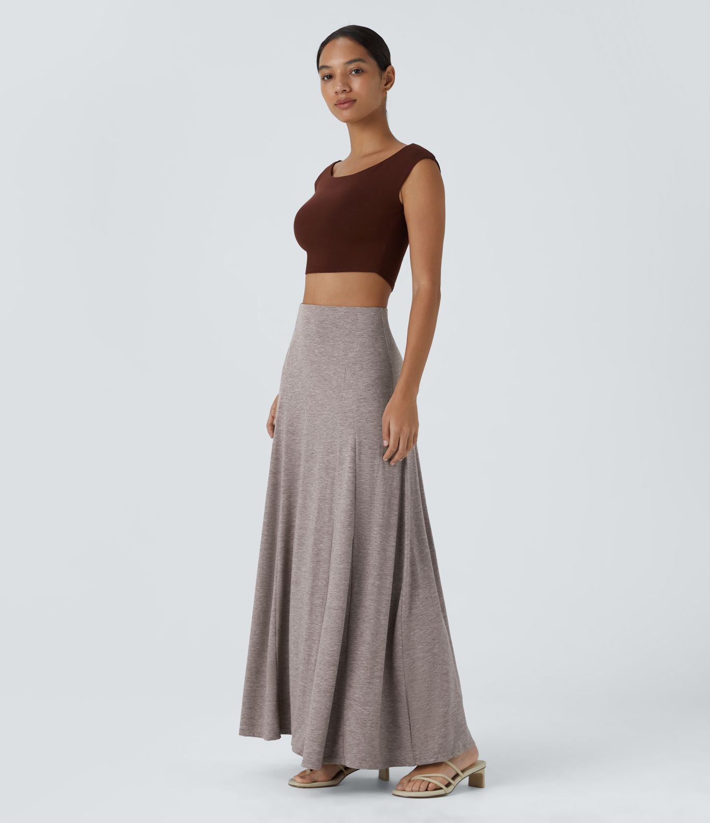 Jupe Évasée Casual Longue Fermeture Éclair Latérale Taille Haute