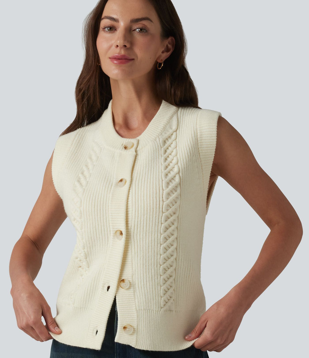Gilet casual col rond ourlet fendu boutonnage devant